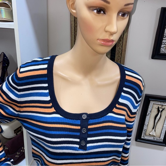 American Eagle NWT! Colorful Striped Long Sleeve Stretch Crop Top Size XL - Picture 4 of 14